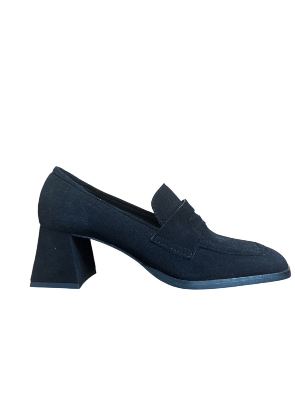 275 Central Lonzo Black Suede Square Toe Penny Loafer Pumps